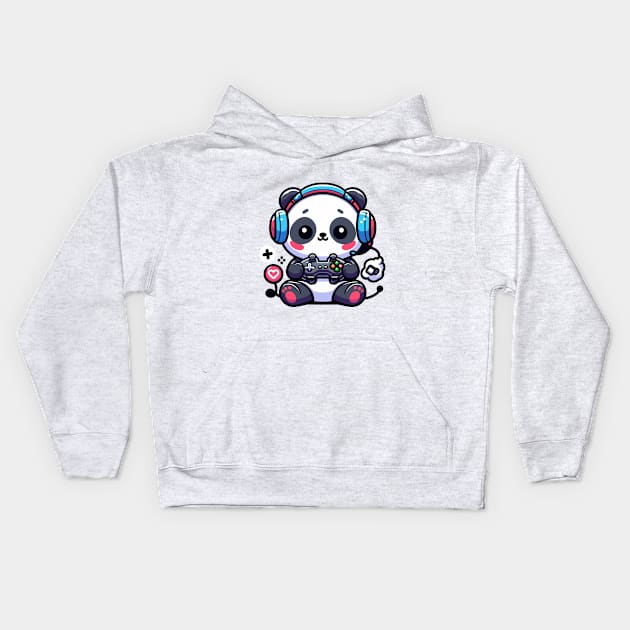 cute panda gaming Kids Hoodie by fikriamrullah